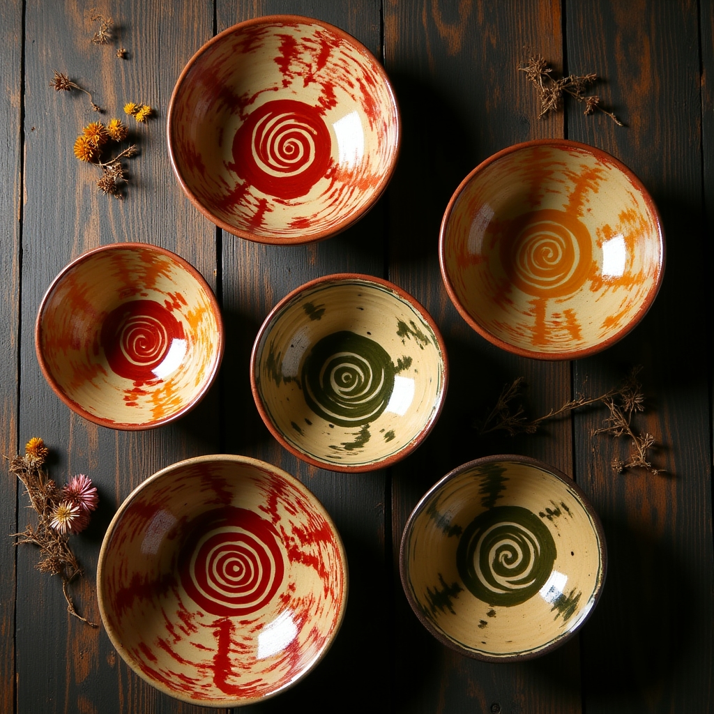 Boluri de ceramică pictate cu motive geometrice tradiționale de Horezu