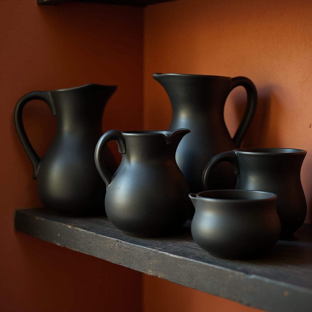 Ulcioare și căni negre lustruite în stilul ceramicii de Marginea